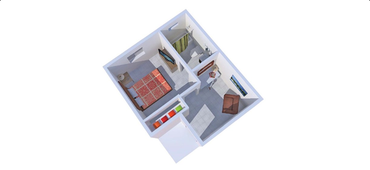 Option A floor plan, 35 square metres, Haiti 2011
